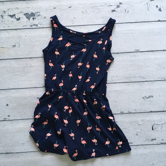 Barely worn Old Navy blue flamingo romper size XL 14 like new - Picture 2 of 3